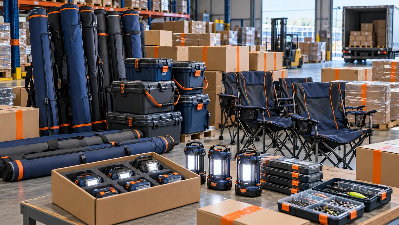 Fishing tackle packaging and fulfillment desk