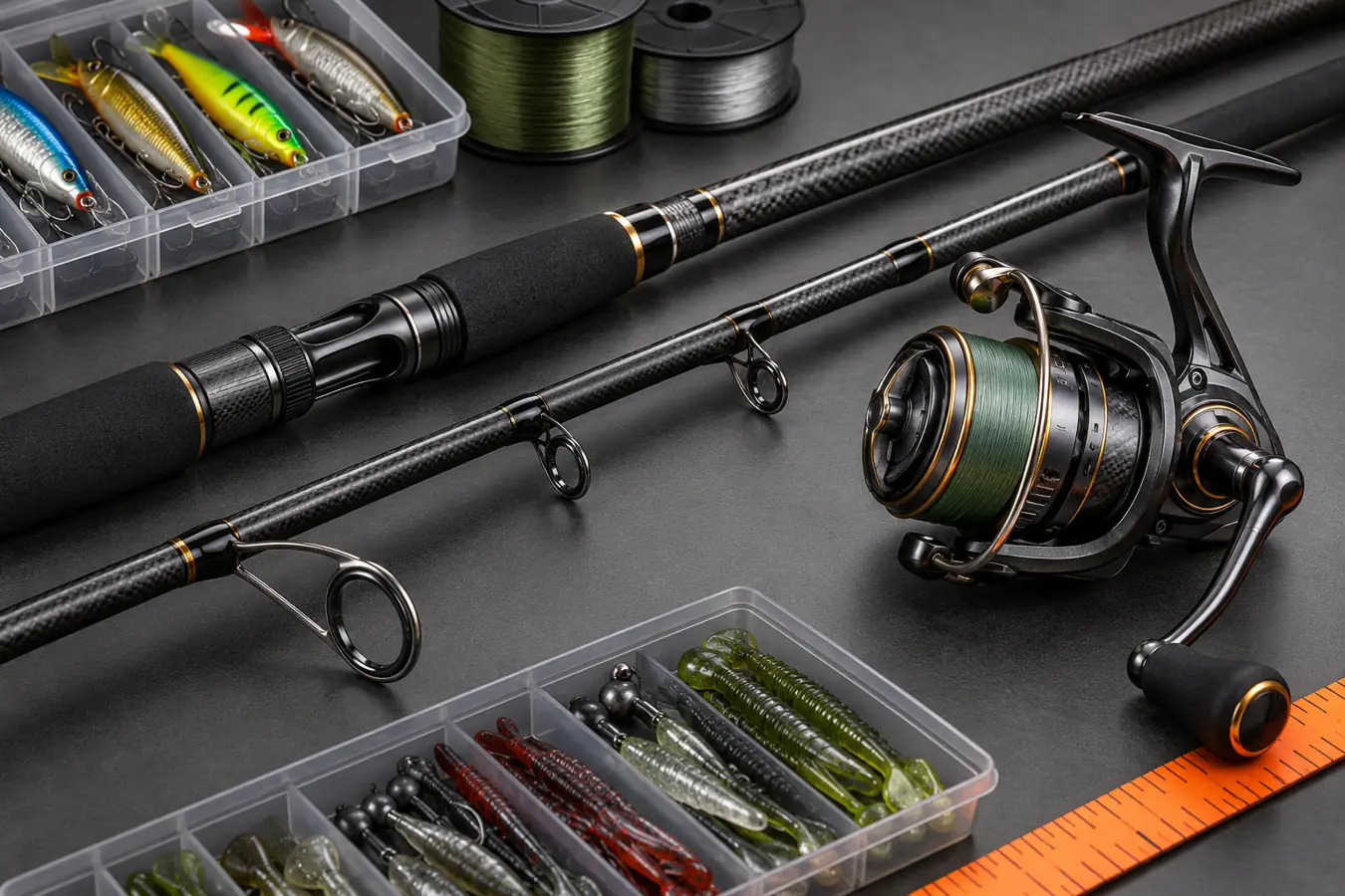 Strip fishings, clusters and fishing trays on a beauty sampling table